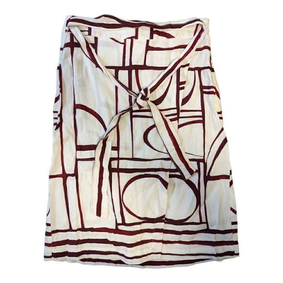 Loft Skirt Size 00 Faux Wrap White Maroon Abstract Modern Print - Picture 1 of 5